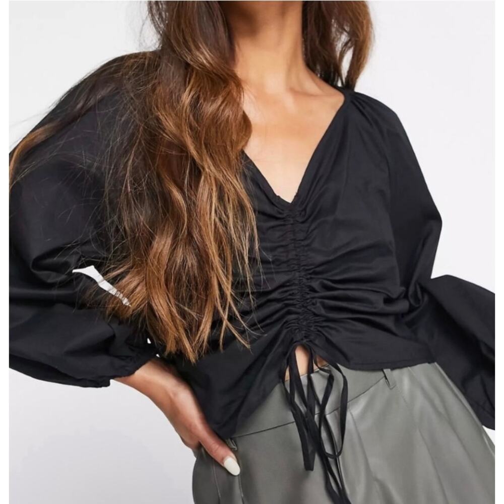Womens Black Top Small Ruched Concert Cocktail Party Witchy Grunge Going Out